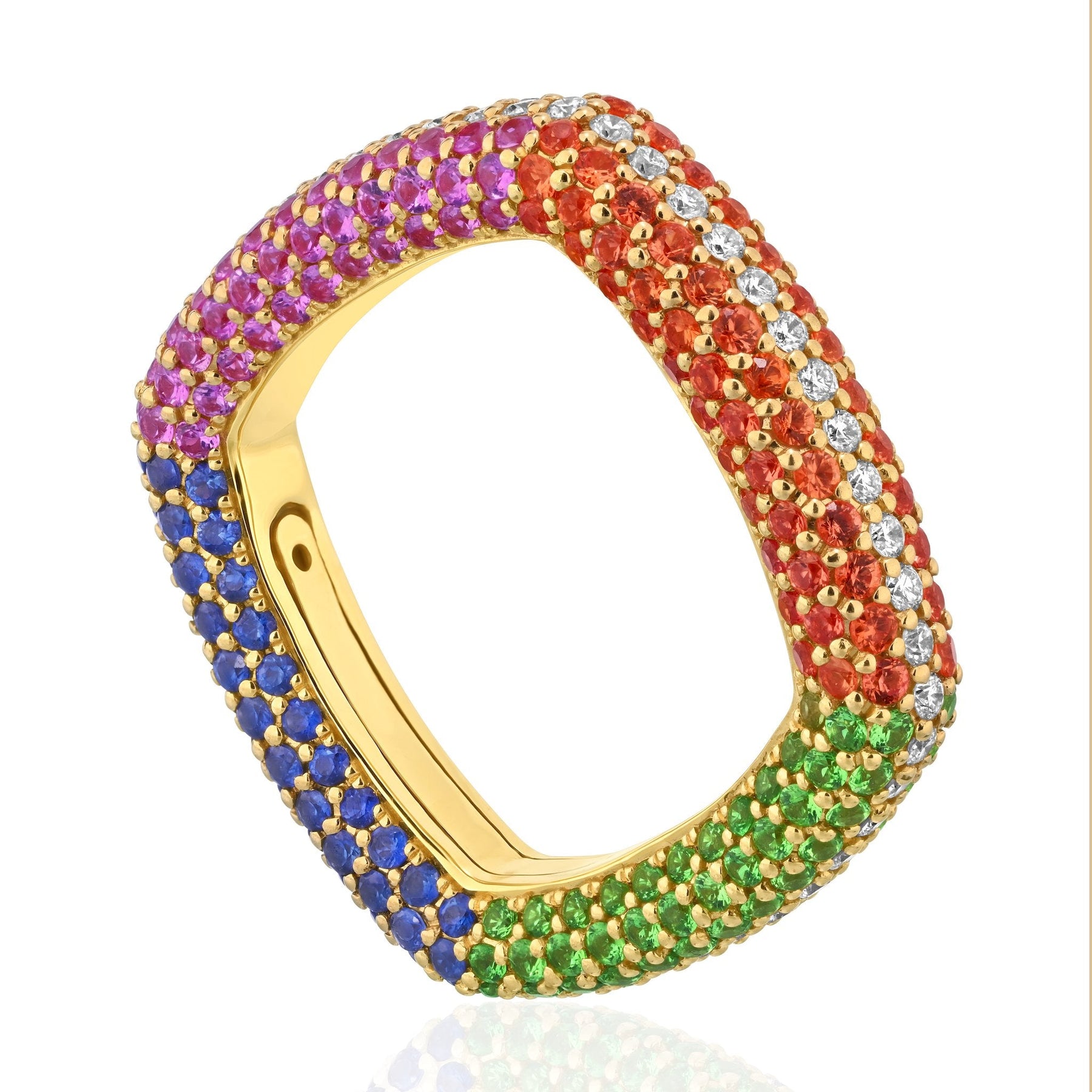 "Be Square" - Four Colors & Diamonds Trendy Pavè Ring