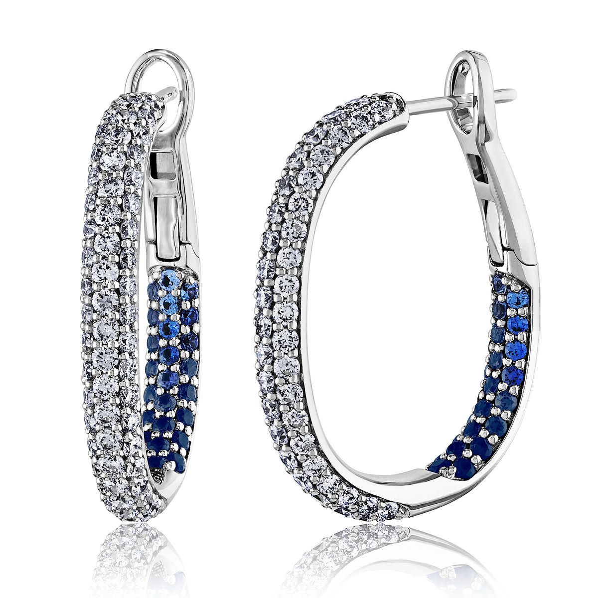 New softly shaped diamond earrings with Ombre' Blue Sapphires in the back, a nice view