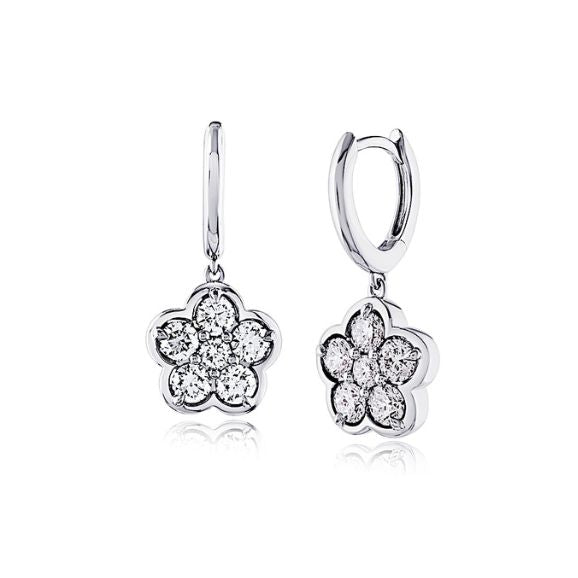 Dioamond Flower 18K White Gold Earrings