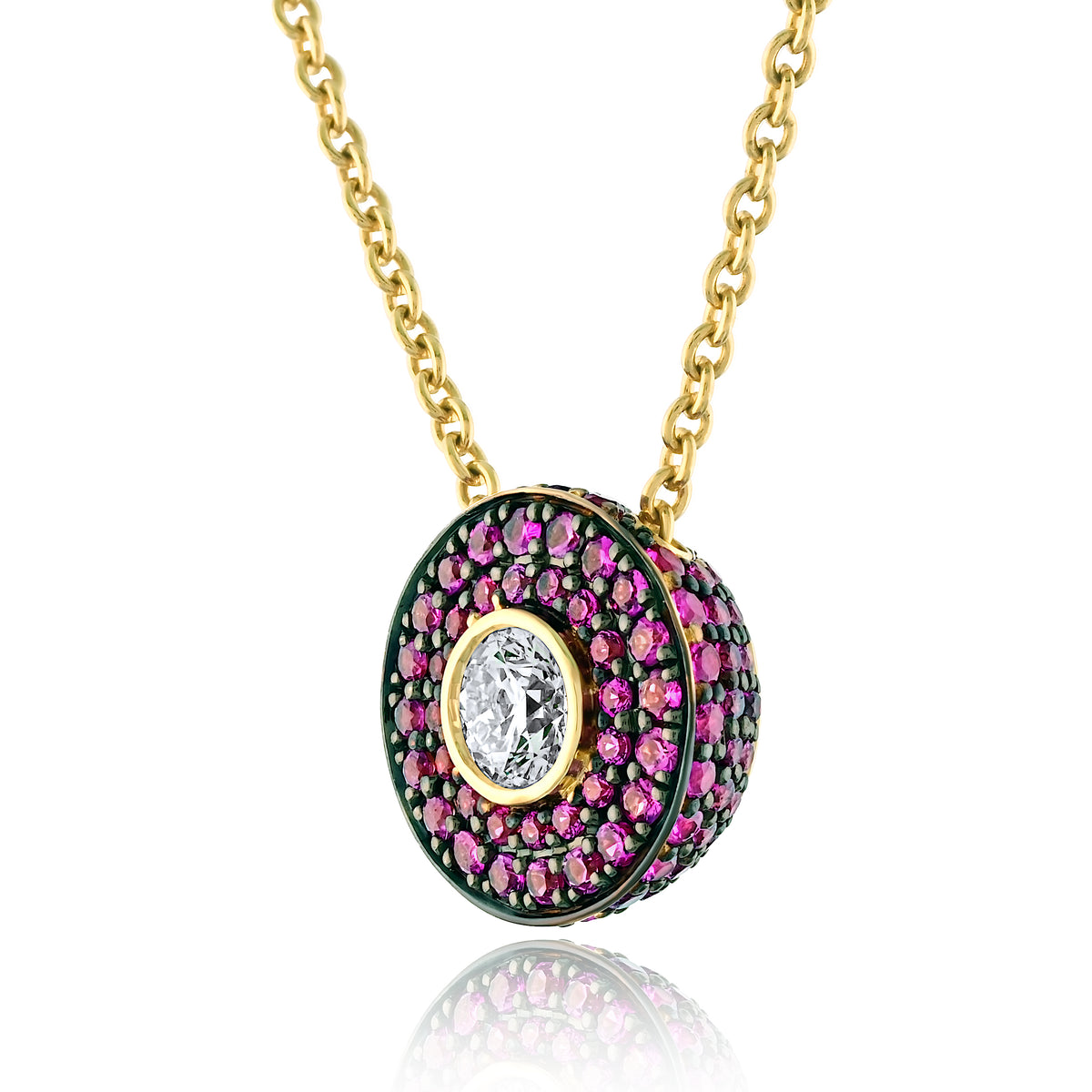 Elegant Understated All Sapphires Pendant, Black Rhodium