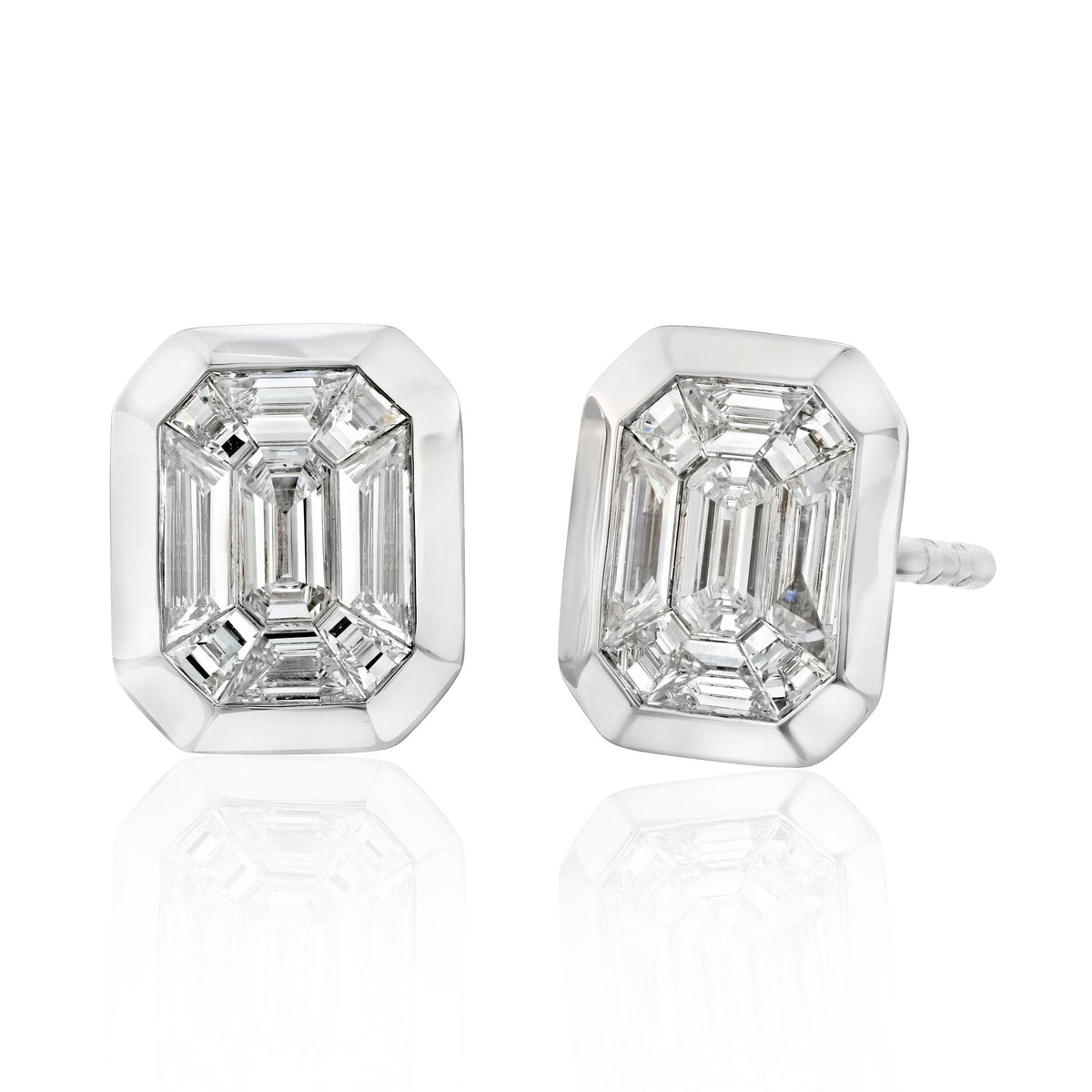 "Illusion Emerald Cut" Stud Earrings