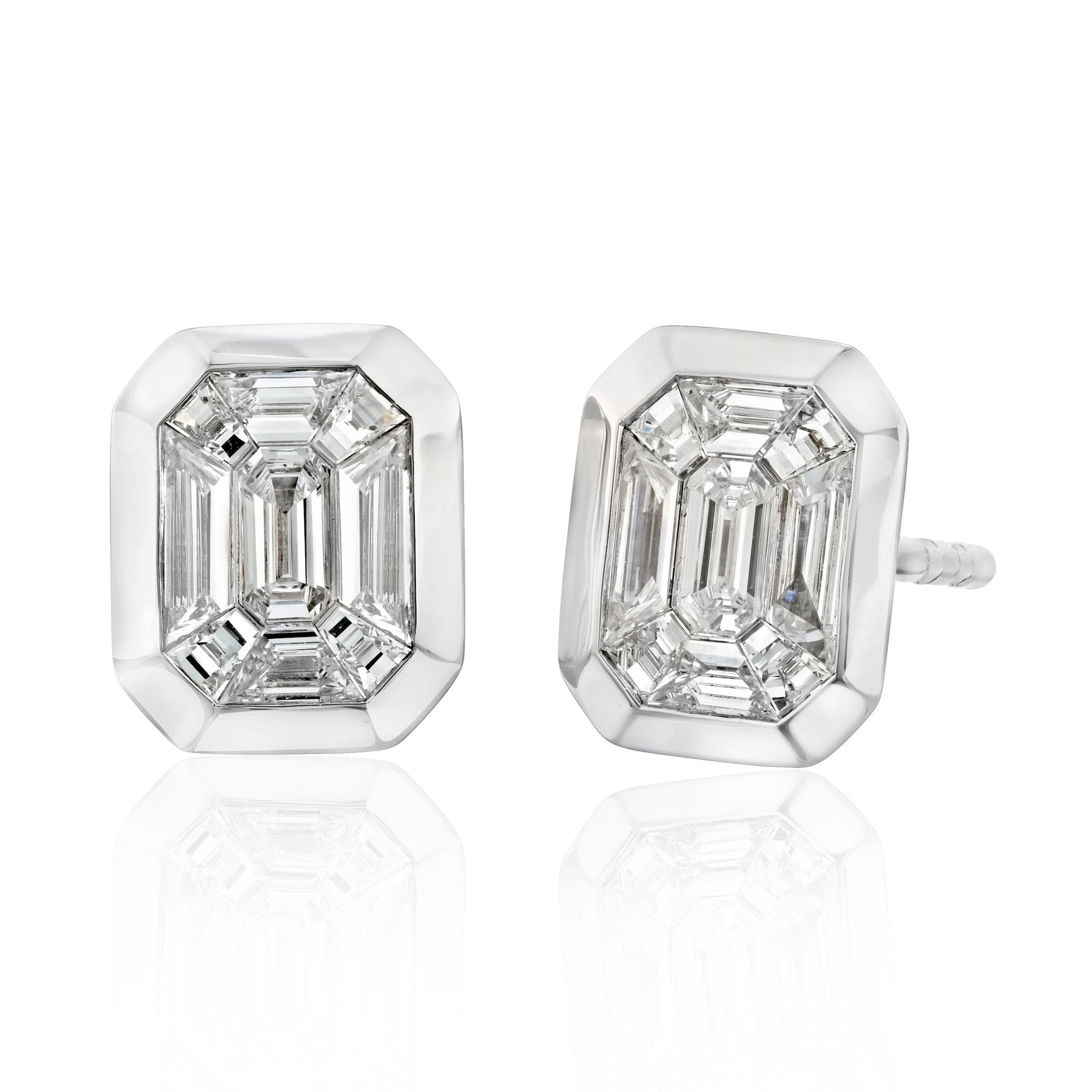 "Illusion Emerald Cut" Stud Earrings