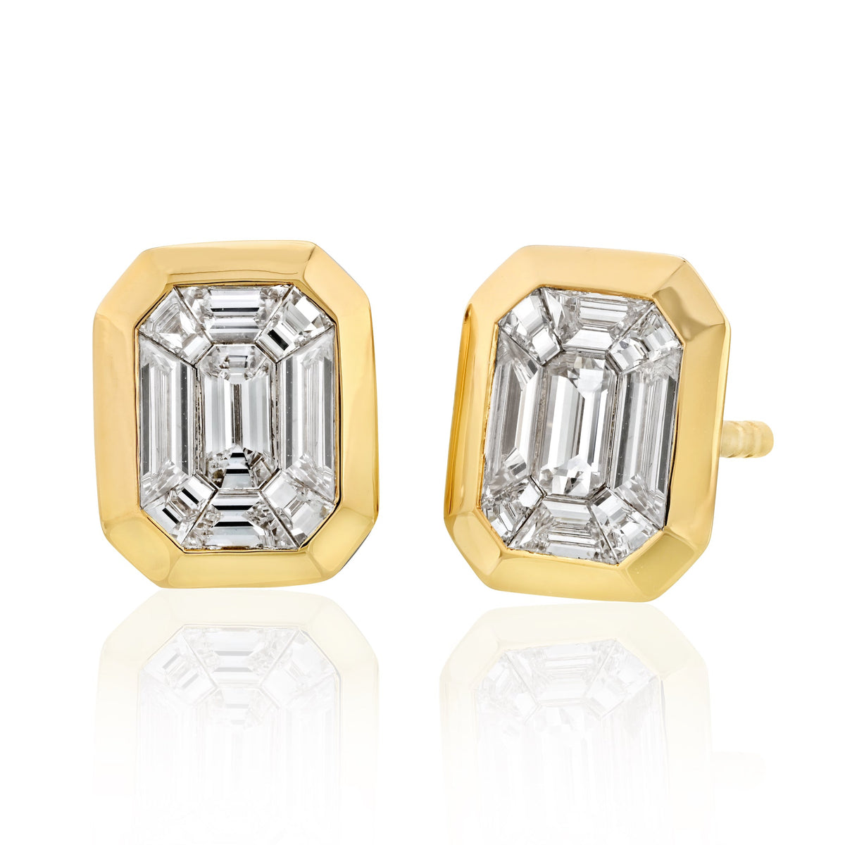 "Illusion Emerald Cut" Stud Earrings
