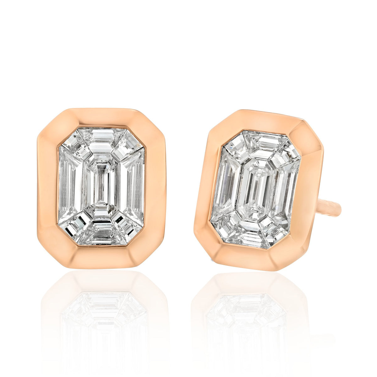 "Illusion Emerald Cut" Stud Earrings