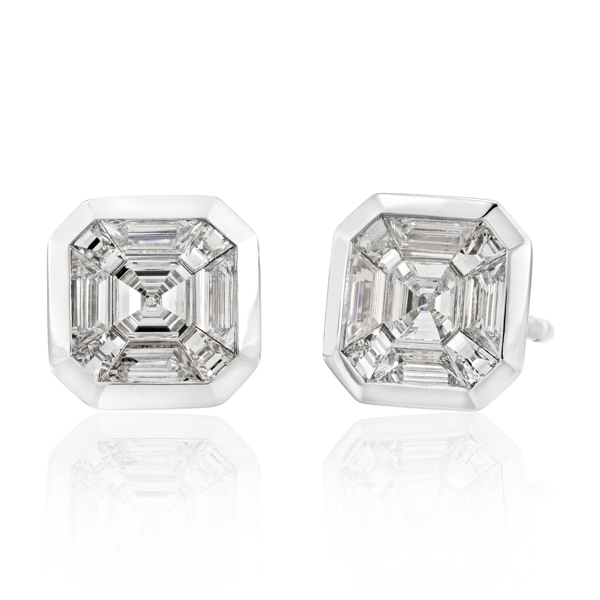"Illusion Radiant Cut" Stud Earrings