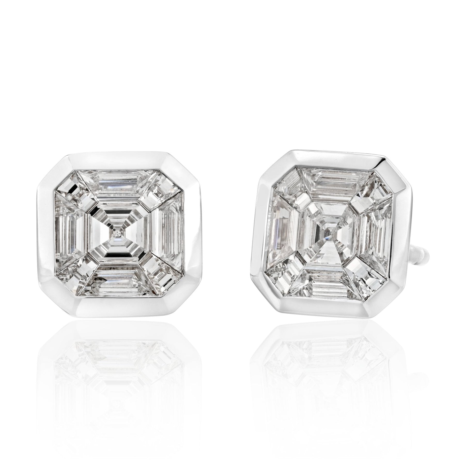"Illusion Radiant Cut" Stud Earrings