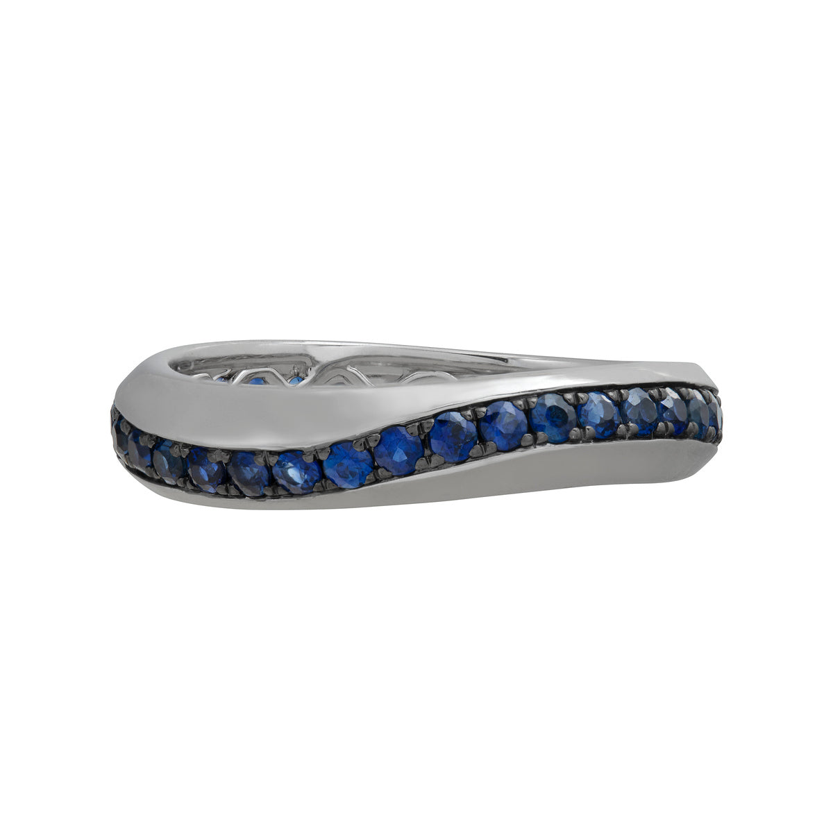 Modern Wavy Blue Sapphires Stackable Ring