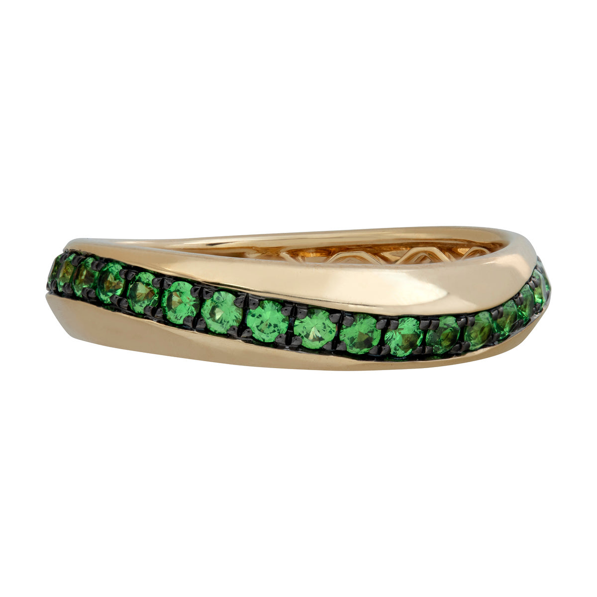 Modern Wavy Green Tsavorites Stackable Ring
